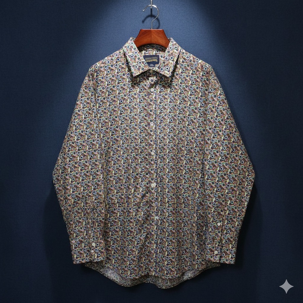 Cremieux Premium Denim Shirt 2XB Polka Dot Long Sleeve Collared Button Abstract